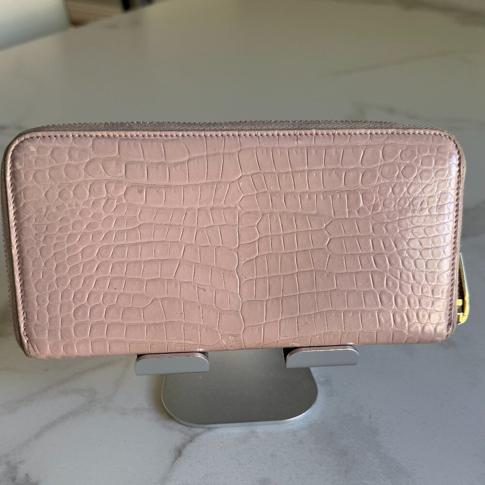 YSL Saint Laurent Monogram Croc-Embossed Zip Around Wallet Blush - Picture 5 of 13